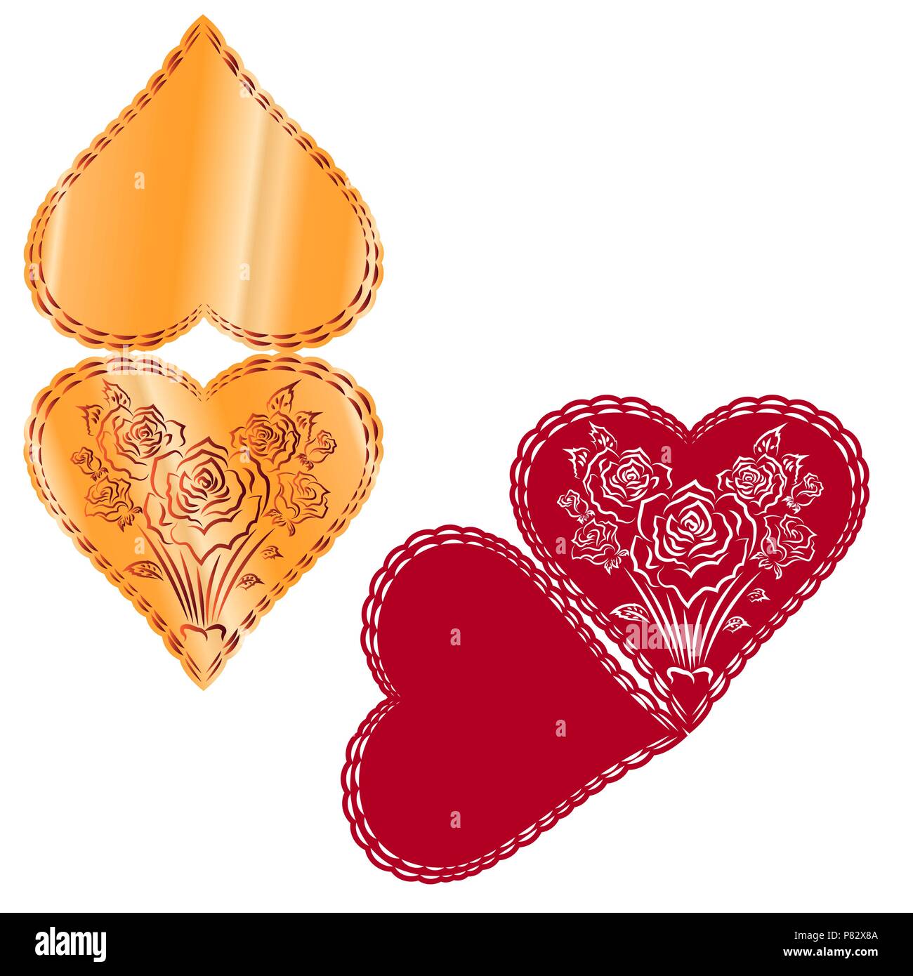 Una ilustración vectorial de rosa corazones encajes geométricos inspirados en la naturaleza en