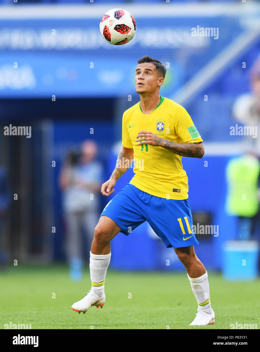 SAMARA, Rusia - el 02 de julio: Philippe Coutinho de Brasil en acción  durante la Copa Mundial de la FIFA 2018 en Rusia partido de octavos de  final entre Brasil y México