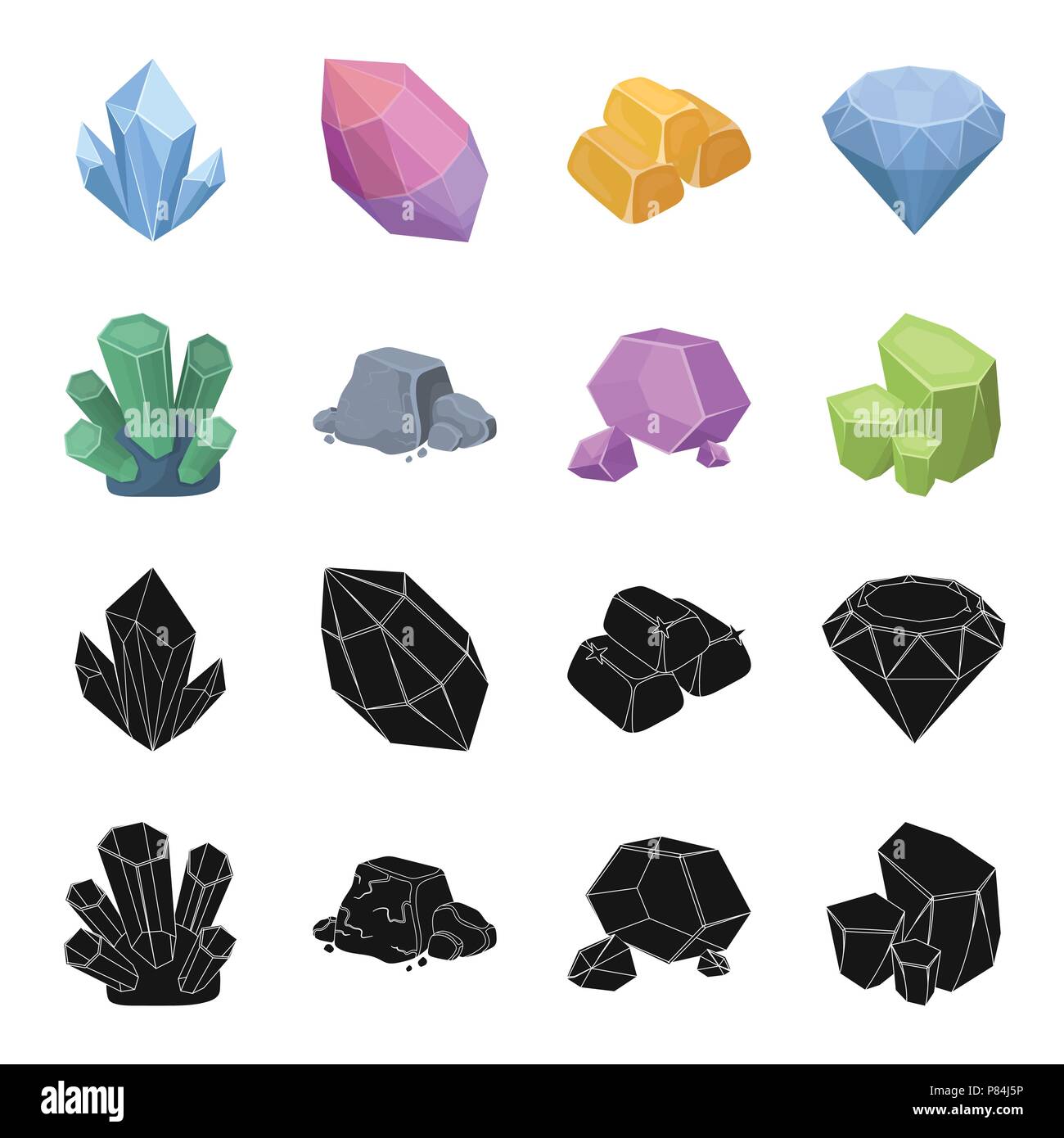 Cristales, el mineral de hierro. Los minerales preciosos y un joyero de  colección de iconos en negro,estilo de dibujos animados símbolo ilustración  vectorial de stock Imagen Vector de stock - Alamy