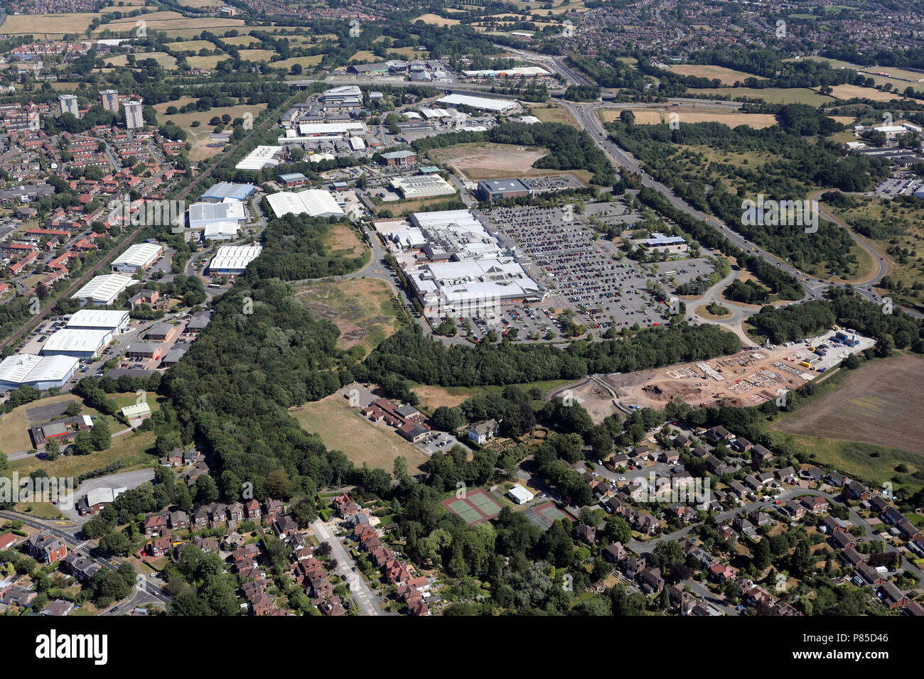 Vista aérea de Dean en Handforth, cerca de Wilmslow, Manchester Foto de stock