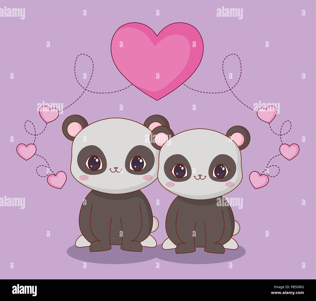 Kawaii oso panda en amor sobre fondo púrpura, ilustración vectorial diseño  colorista Imagen Vector de stock - Alamy