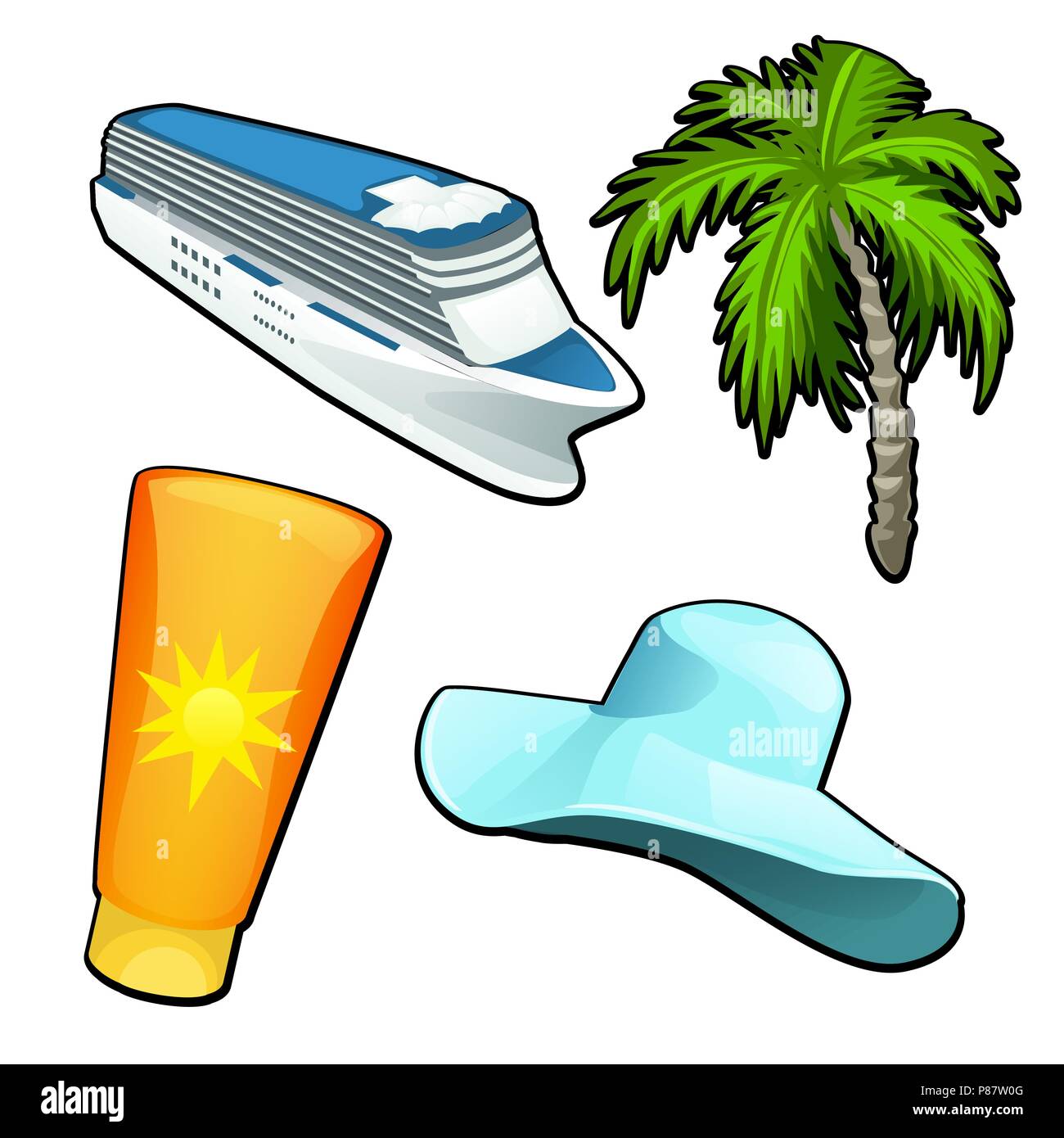 Un conjunto de atributos de dibujos animados de viajes de turismo y viajes  aislado sobre fondo blanco. Cartoon vectores de cerca la ilustración Imagen  Vector de stock - Alamy