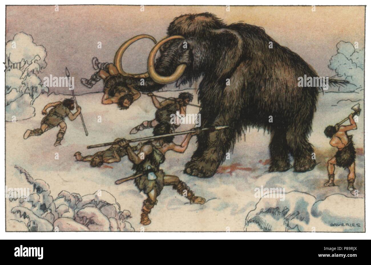 Caza De Mamut Los Mamuts Lanudos Y El Hombre De Las Cavernas Con Armas