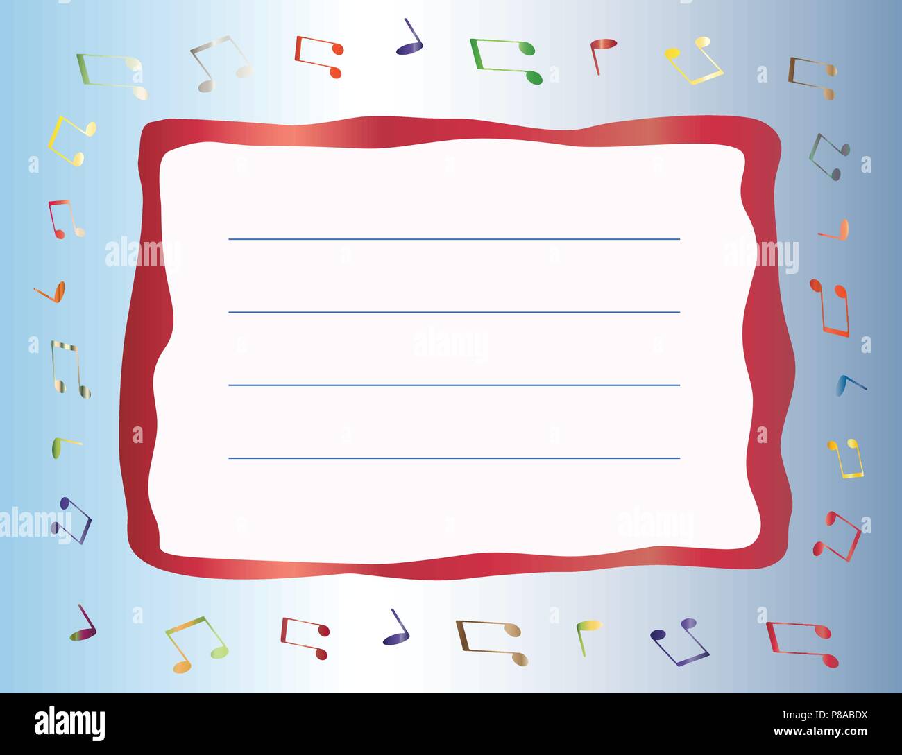 Tarjeta de música vector con espacio vacío para escribir y notas musicales  - colores rojo y azul Imagen Vector de stock - Alamy