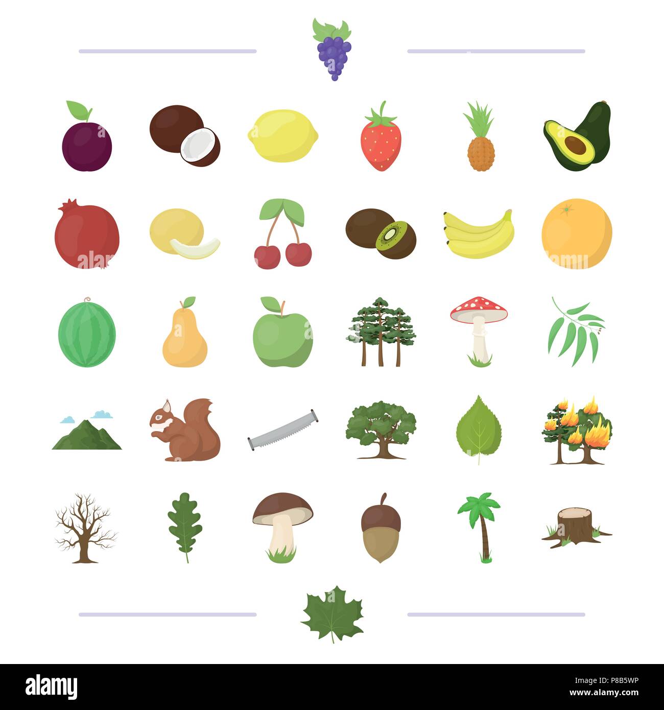 Ecología, vitaminas, frutas y otros icono de estilo de dibujos  , naturaleza, protección, iconos en conjunto Imagen Vector de  stock - Alamy