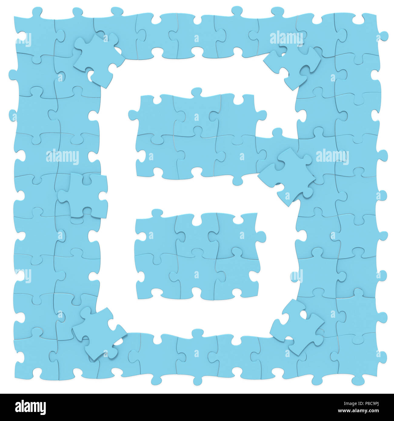 Jigsaw puzzles matemáticos azul ensamblada dígito 6 o 6 sobre fondo blanco, junta puede ser conectado sin a lo largo de las presentada en 3D Fotografía de stock - Alamy