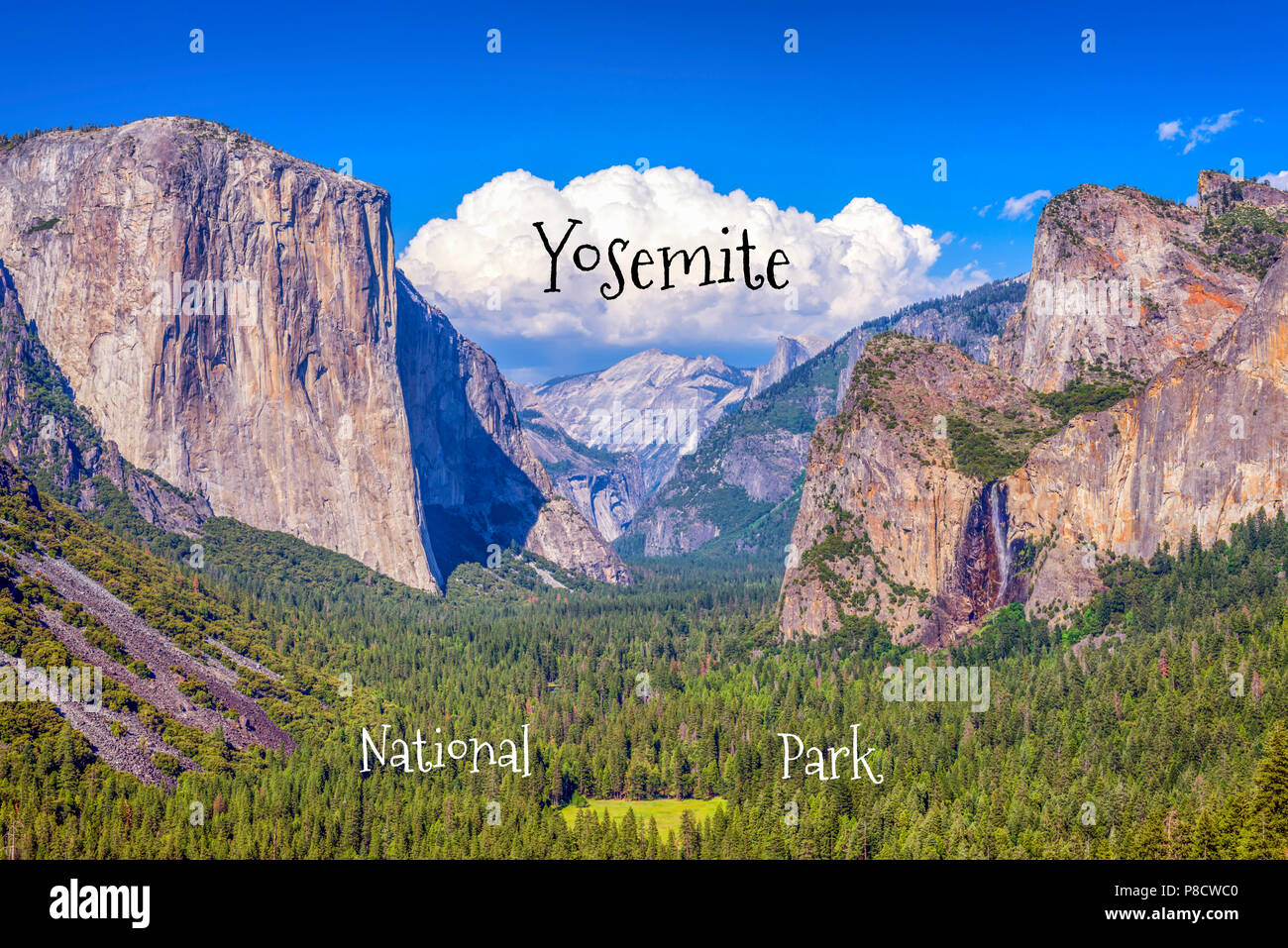 Concepto de viaje. Fotografía de Yosemite Valley desde el punto de los artistas. Parque Nacional Yosemite, California, USA. Foto de stock