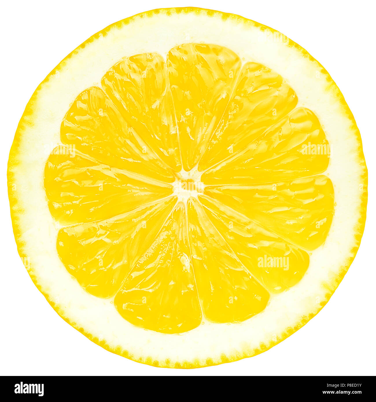 Jugosa rodaja de limón amarillo, fondo blanco aislado Foto de stock