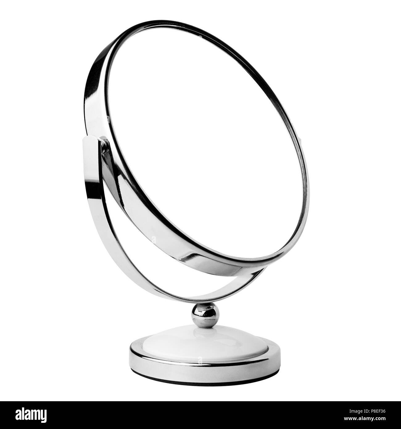 Espejo de cosmética, trazado de recorte, aislado sobre fondo blanco. Foto de stock