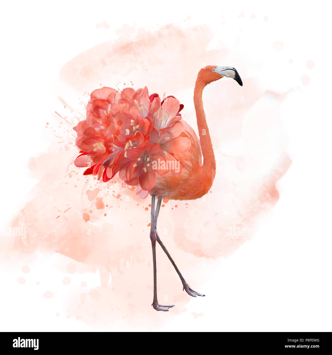 Flamingo con flores , pintura acuarela Fotografía de stock - Alamy