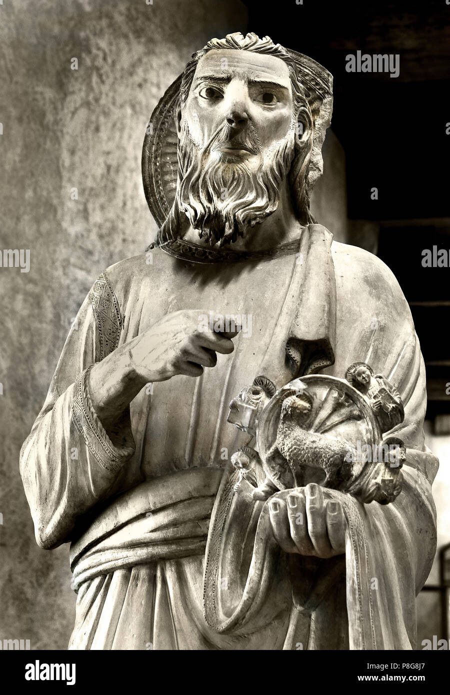 San Giovanni Battista - San Juan Bautista por el maestro di Sant Anastasia - Master de Sant'Anastasia Italia italiano del siglo XIV. Foto de stock