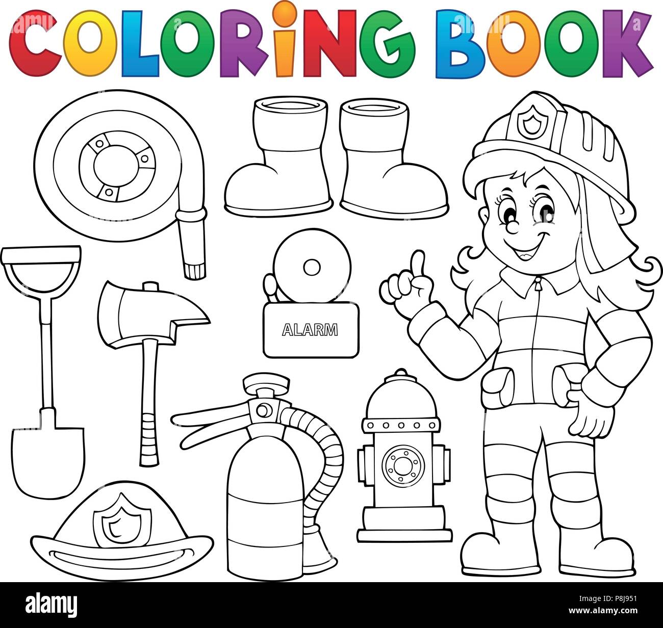 Libro para colorear bombero Tema 1 - eps10 ilustración vectorial Imagen