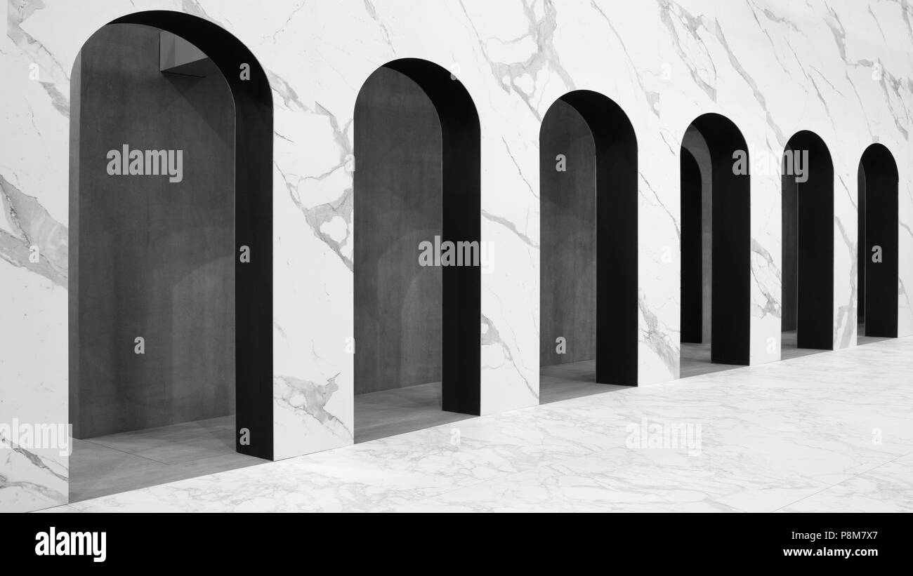 Los arcos blancos modernos antecedentes arquitectónicos con perspectiva Foto de stock