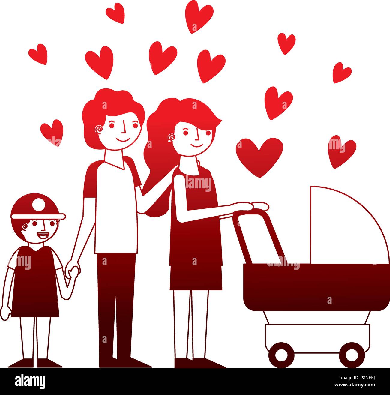 Papa Mama E Hijo Con Cochecito De Bebe Corazon Amor Ilustracion Vectorial Neon Imagen Vector De Stock Alamy