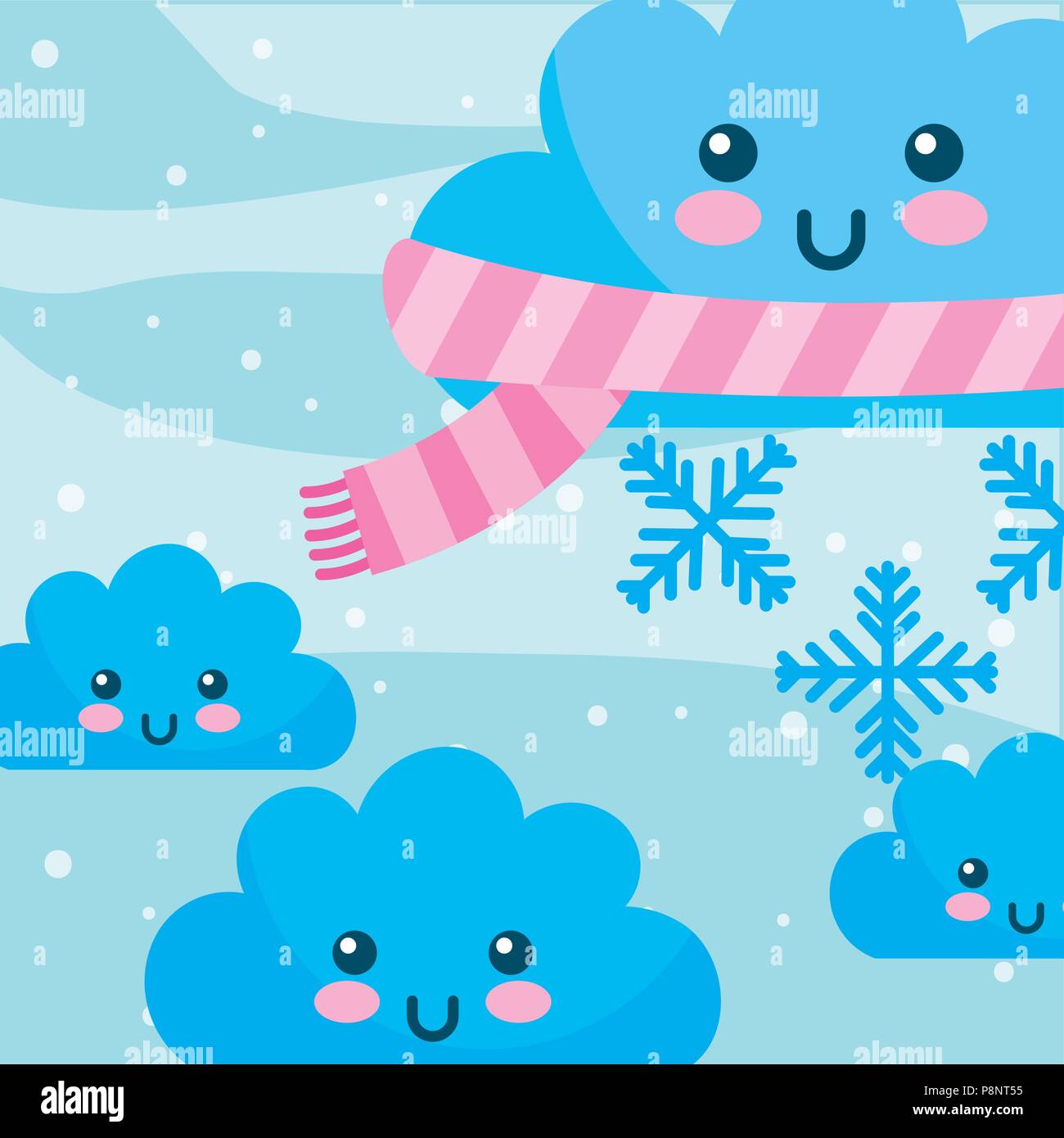 El clima de invierno con copos de nieve kawaii cloud bufanda ilustración  vectorial Imagen Vector de stock - Alamy