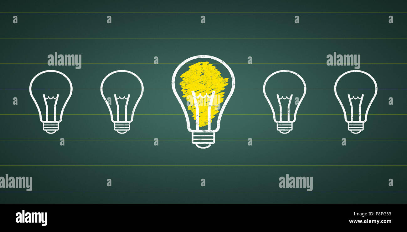Grafik Idee - bombillas en una pizarra Foto de stock