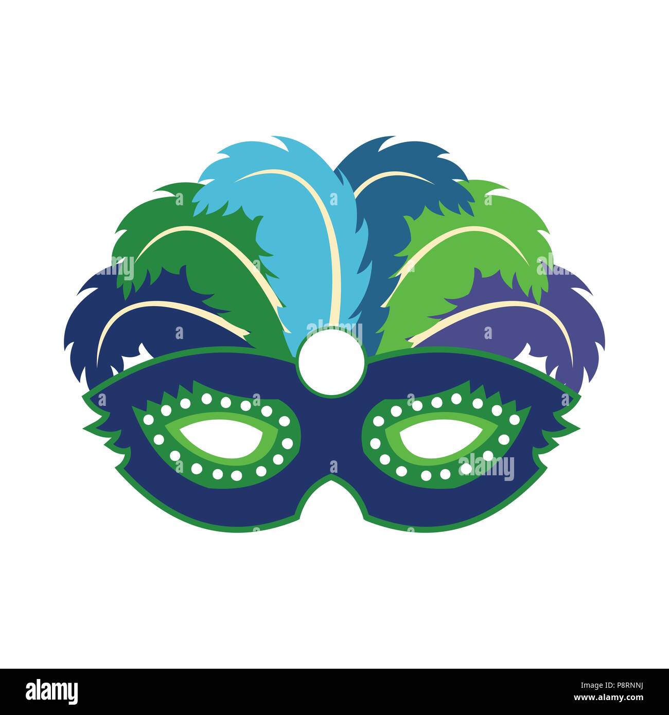 Feliz día de carnaval brasileño. azul de la máscara de carnaval con plumas  vistosas sobre fondo blanco. Para el diseño web y la interfaz de la  aplicación, también útil para Imagen Vector