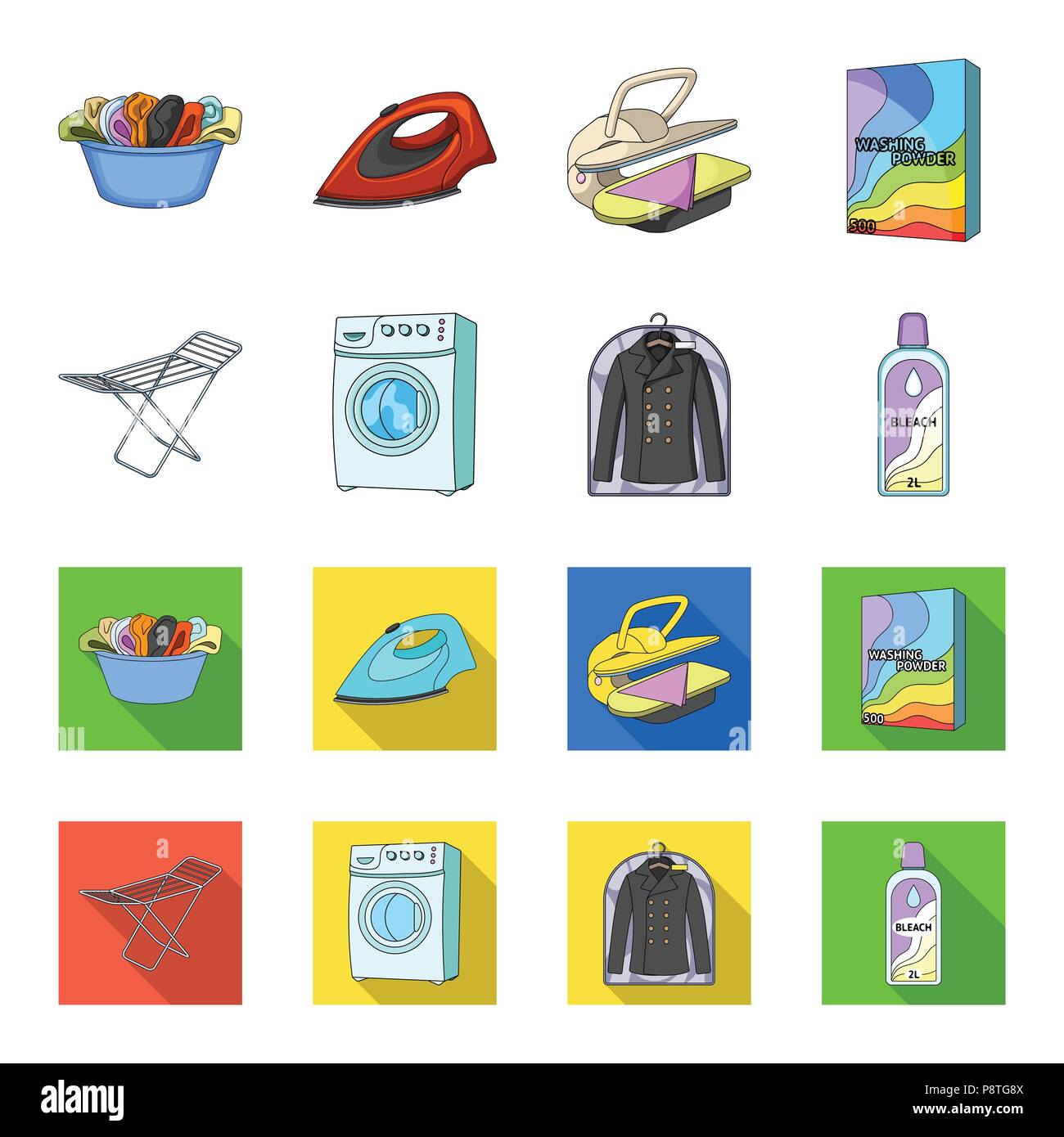 Secadora, lavadora, ropa limpia, lejía. Limpieza en seco la recopilación  del conjunto de iconos en cartoon,estilo plano símbolo ilustración  vectorial de stock Imagen Vector de stock - Alamy