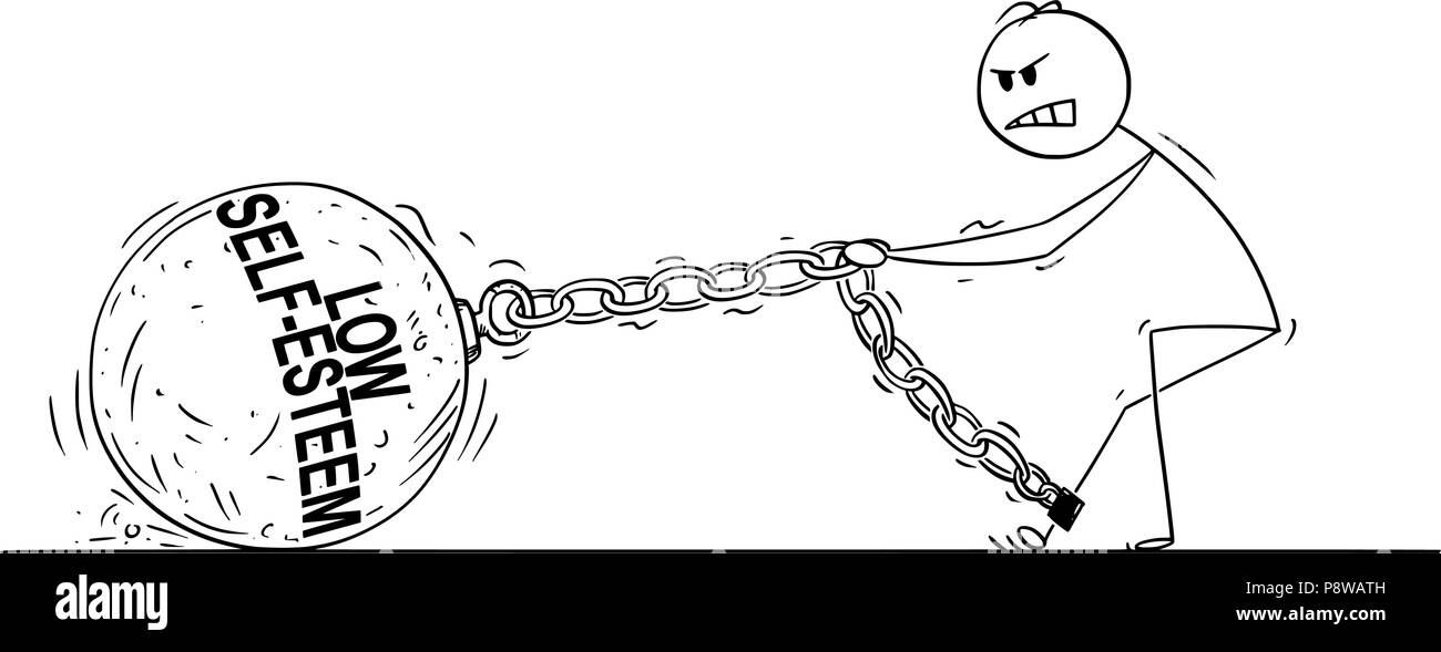Caricatura de hombre o empresario tirando grandes bolas de hierro con baja  autoestima texto encadenado a su pierna Imagen Vector de stock - Alamy