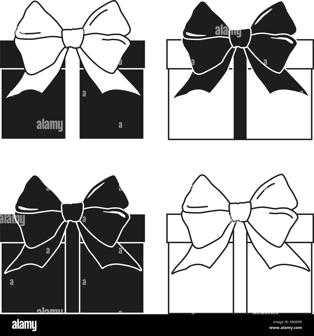 Caja de regalo blanco y negro silueta. Regalo para navidad o cumpleaños.  Vacaciones temáticas para icono ilustración vectorial, adhesivo, parche,  etiqueta, firmar Imagen Vector de stock - Alamy
