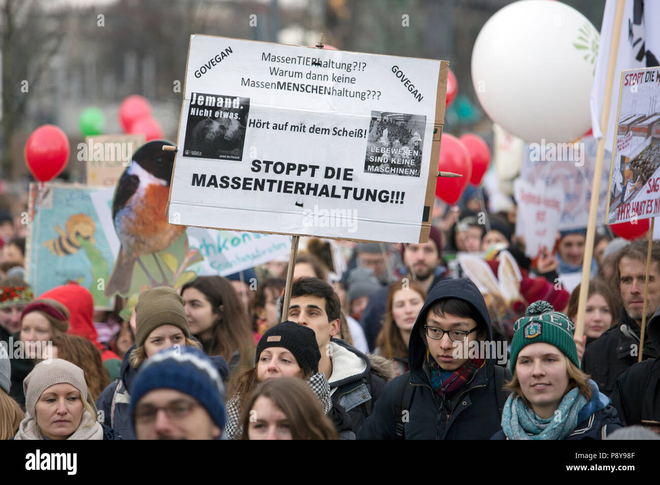 Berlín, Alemania, la gente que protesta en el demo - estamos enfermos! En contra de la agricultura industrial y la mortalidad de las abejas. Foto de stock