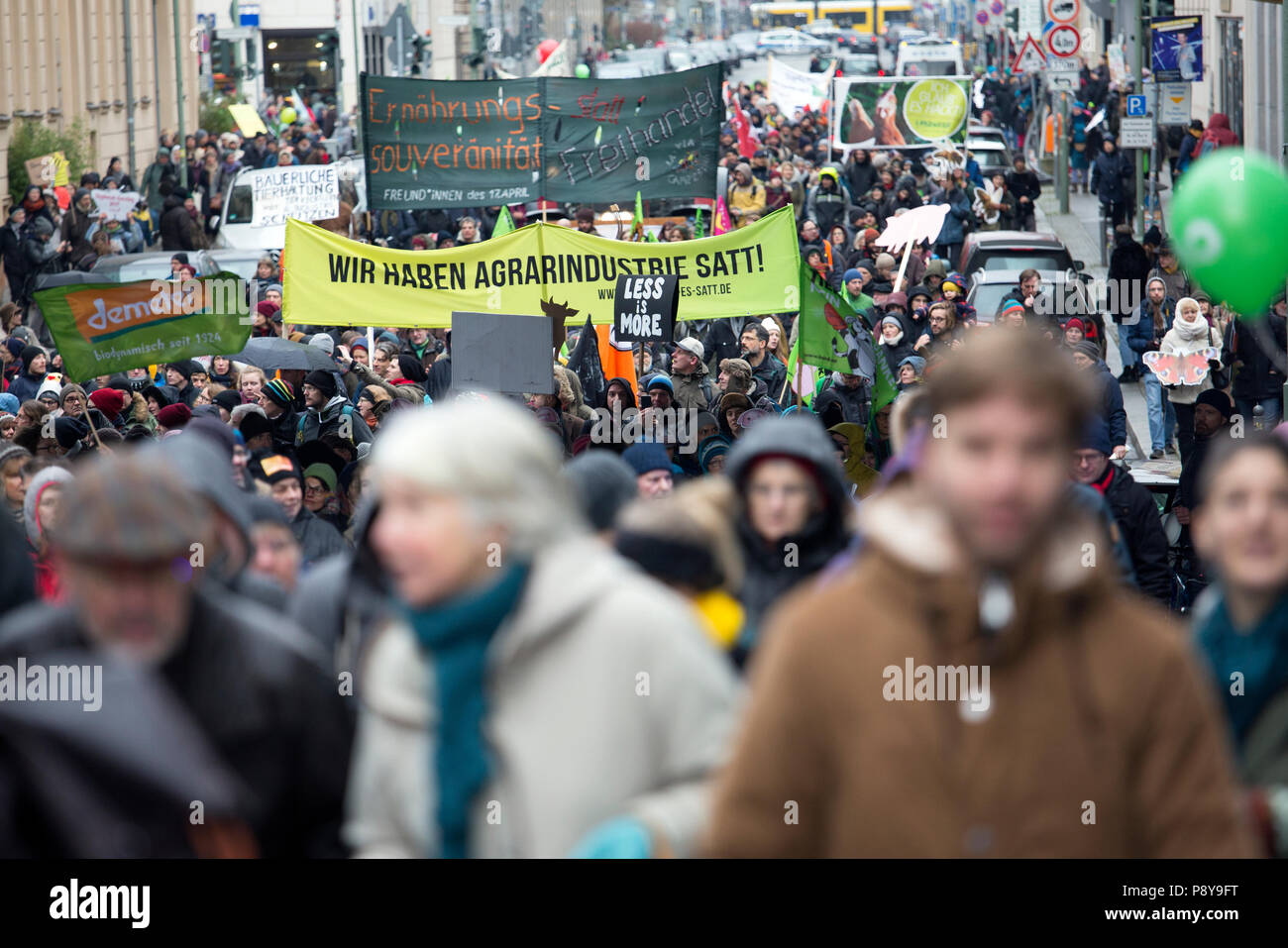 Berlín, Alemania, la gente que protesta en el demo - estamos enfermos! En contra de la agricultura industrial y la mortalidad de las abejas. Foto de stock