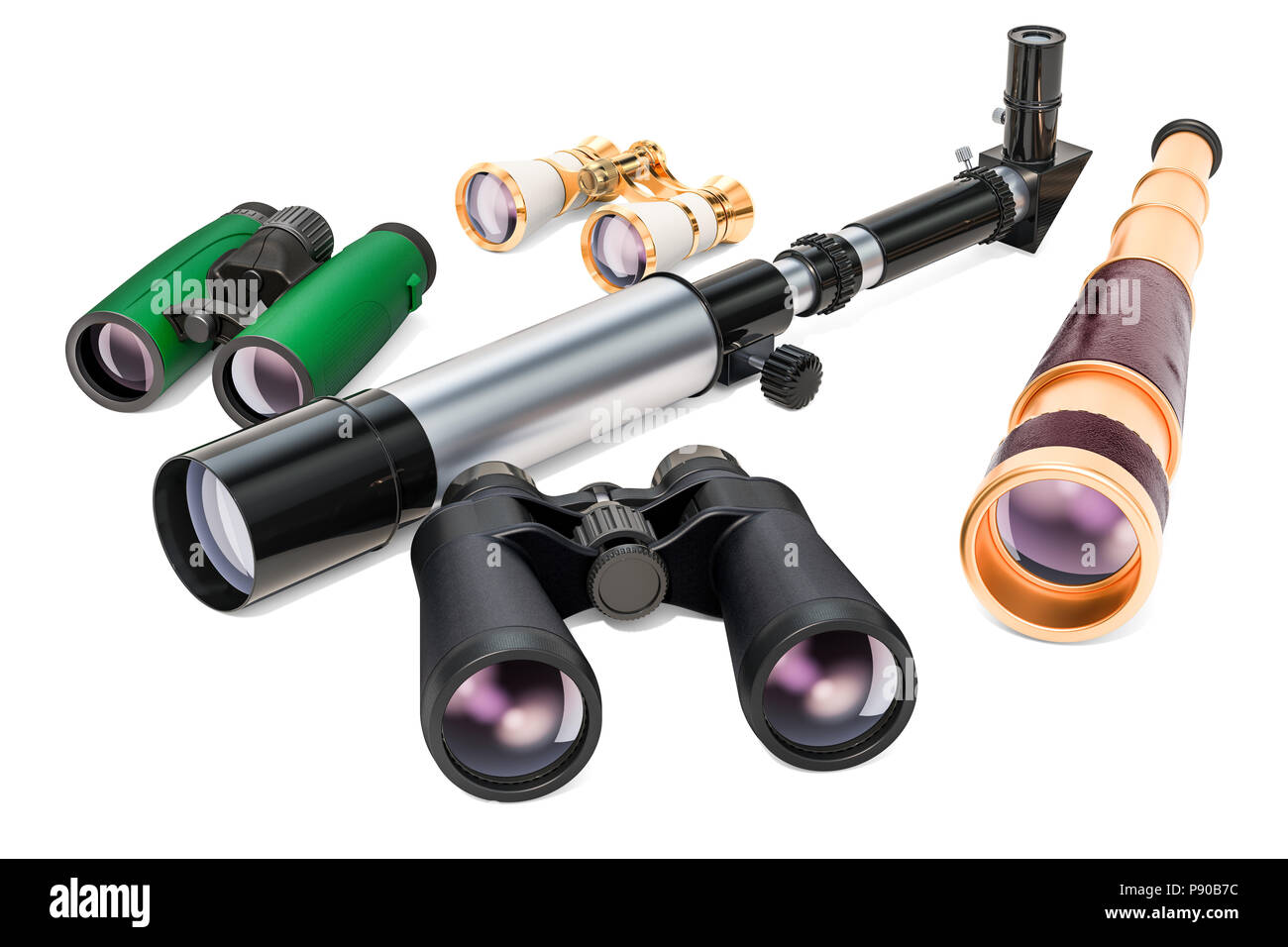 Los dispositivos ópticos. Gafas de ópera, binoculares, Spyglass, 'militar'  binoculares, telescopio, 3D rendering aislado sobre fondo blanco Fotografía  de stock - Alamy