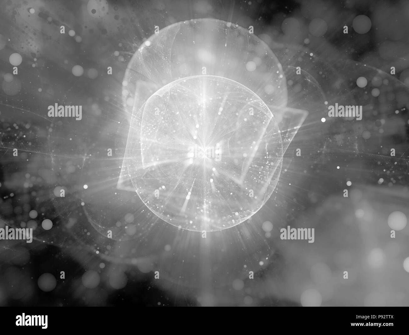 Nueva tecnología espacial con partículas fractal , blanco y negro, mapa de intensidad 3D rendering Foto de stock