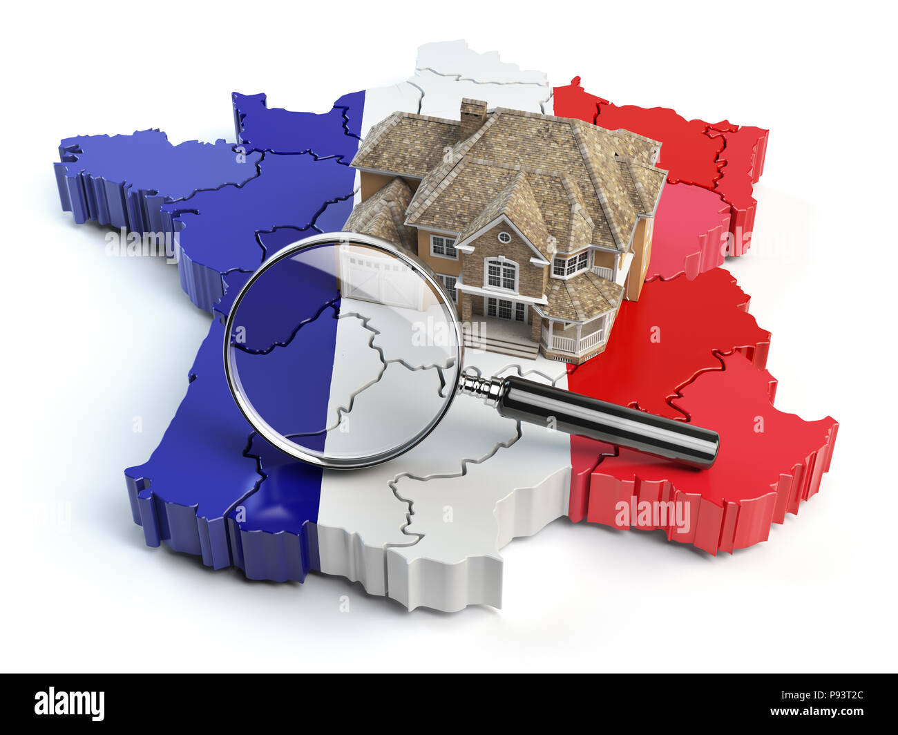 buscar mapa de francia Casa y la lupa en el mapa de Francia en los colores de la bandera 