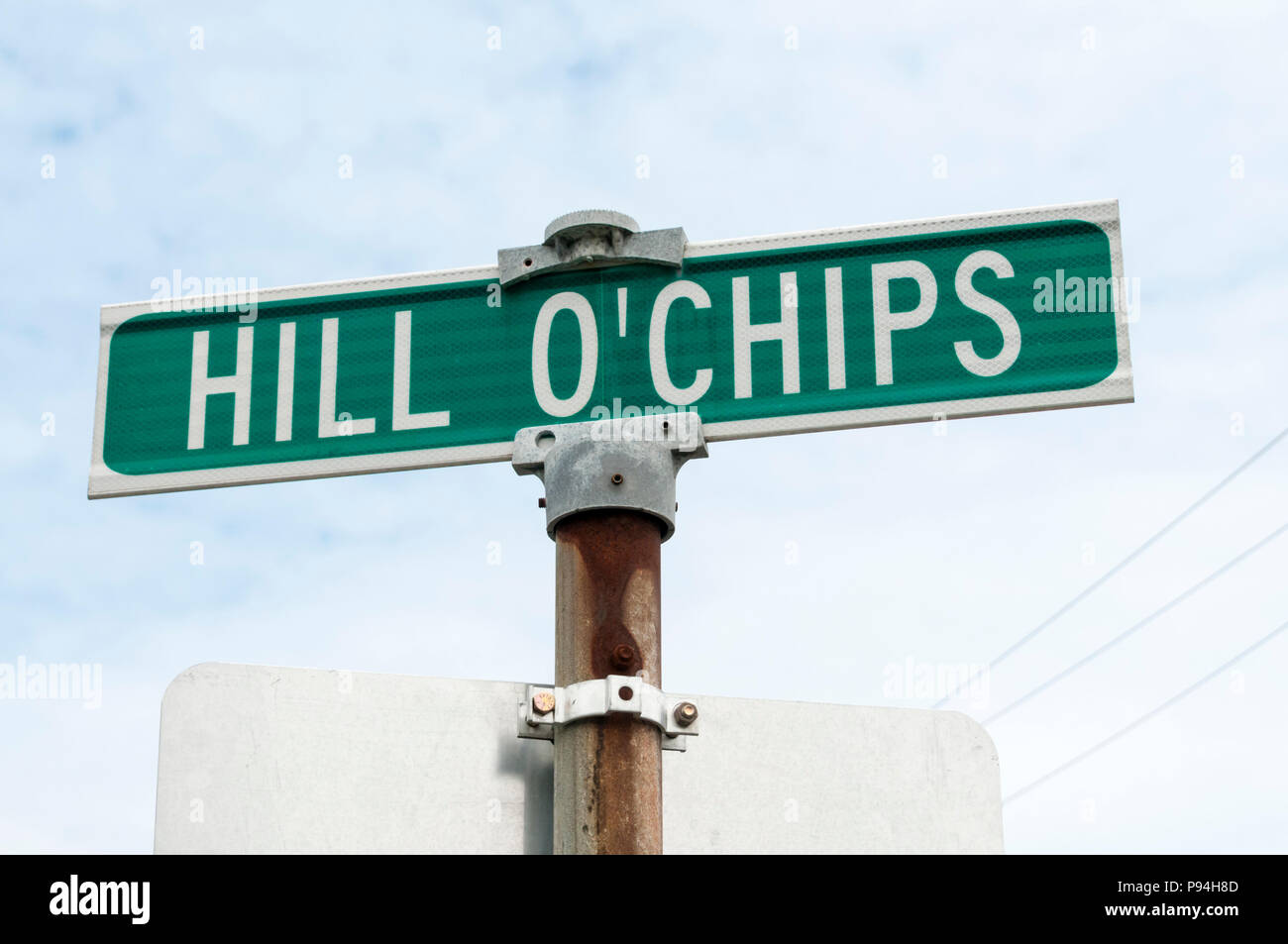 El nombre de la calle Hill O' Chips en St John's, Newfoundland, está pensado para obtener de los montones de astillas de madera temprana de las empresas. Foto de stock