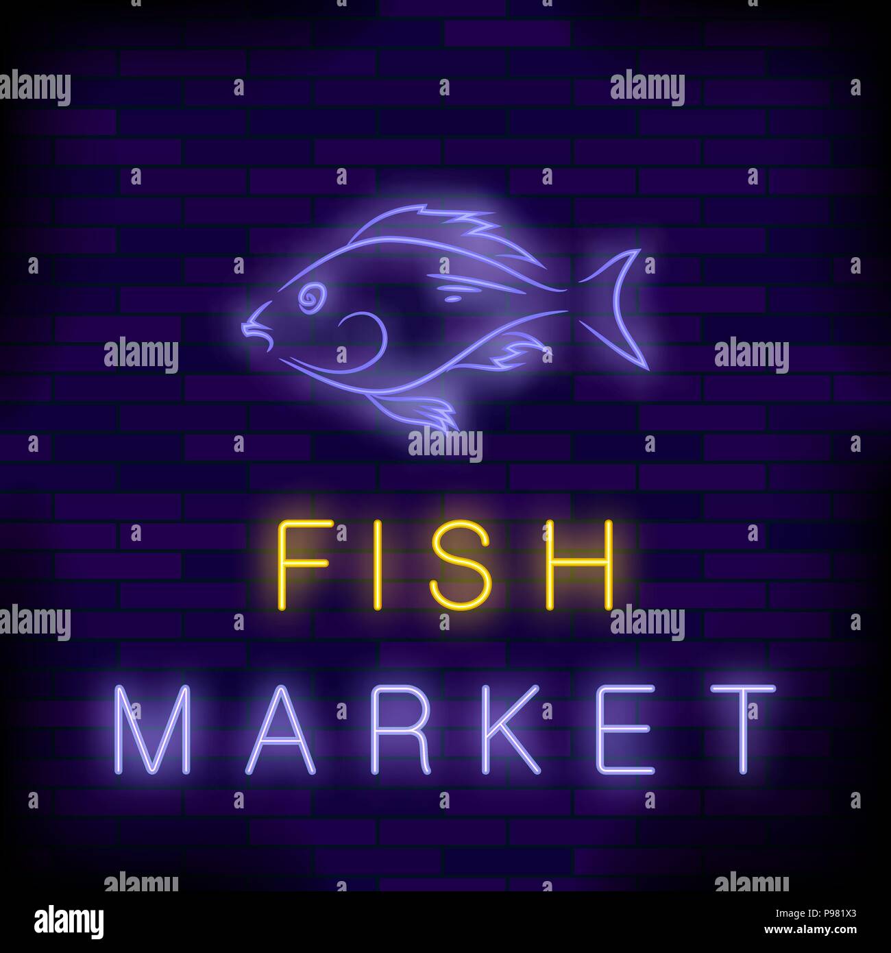 Coloridos peces neón signo de Mercado Ilustración del Vector
