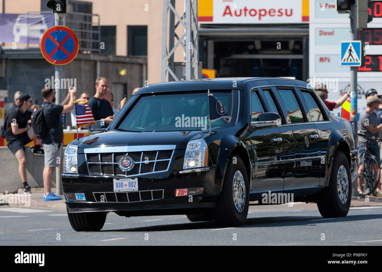 Helsinki, Finlandia. El 16 de julio de 2018. Cadillac limousine 'La Bestia' del Presidente de los Estados Unidos Crédito: Hannu Mononen/Alamy Live News Foto de stock