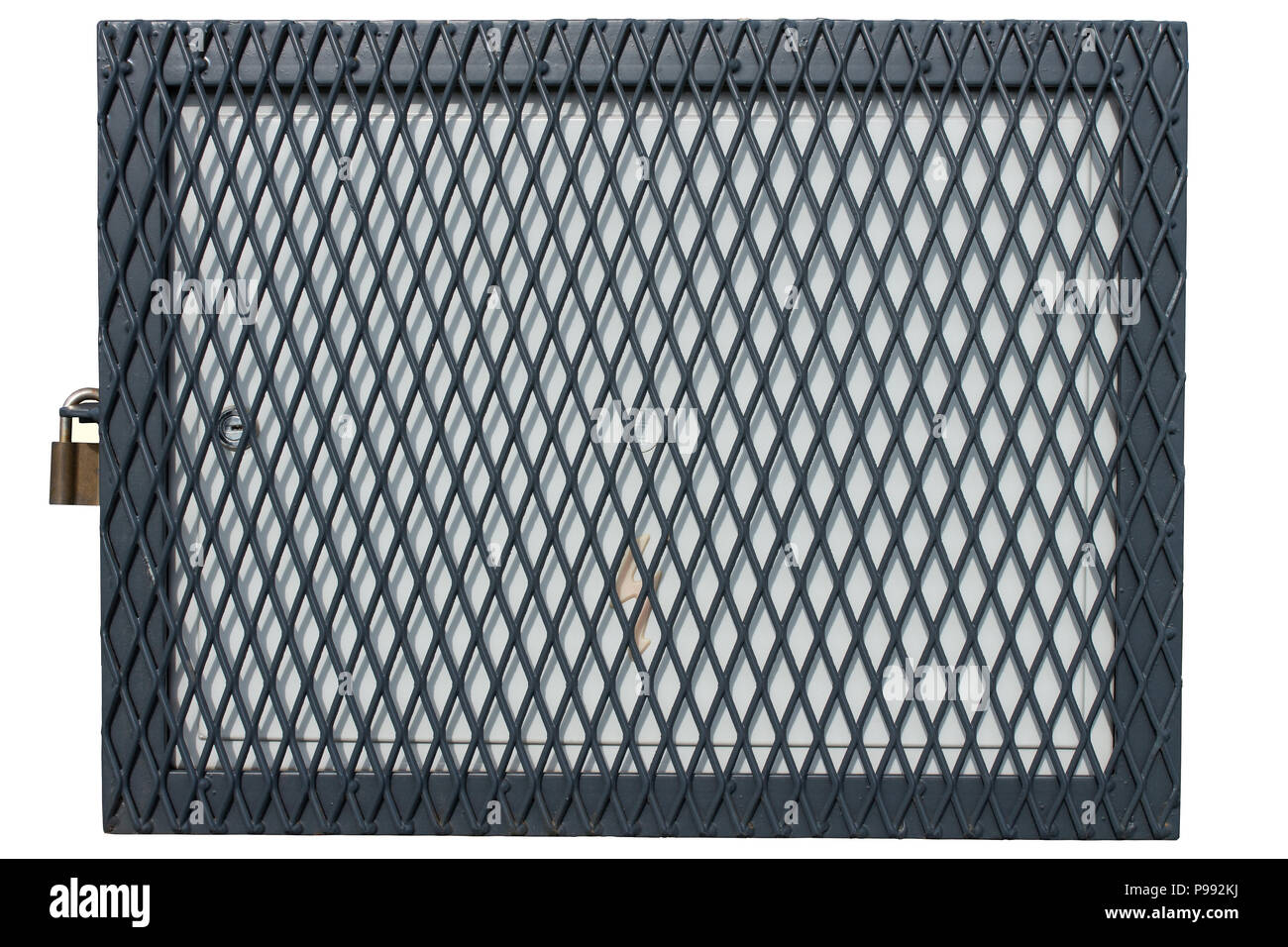 Rejilla con forma de rombo bloqueada con candado, aislado sobre fondo blanco Fotografía stock - Alamy