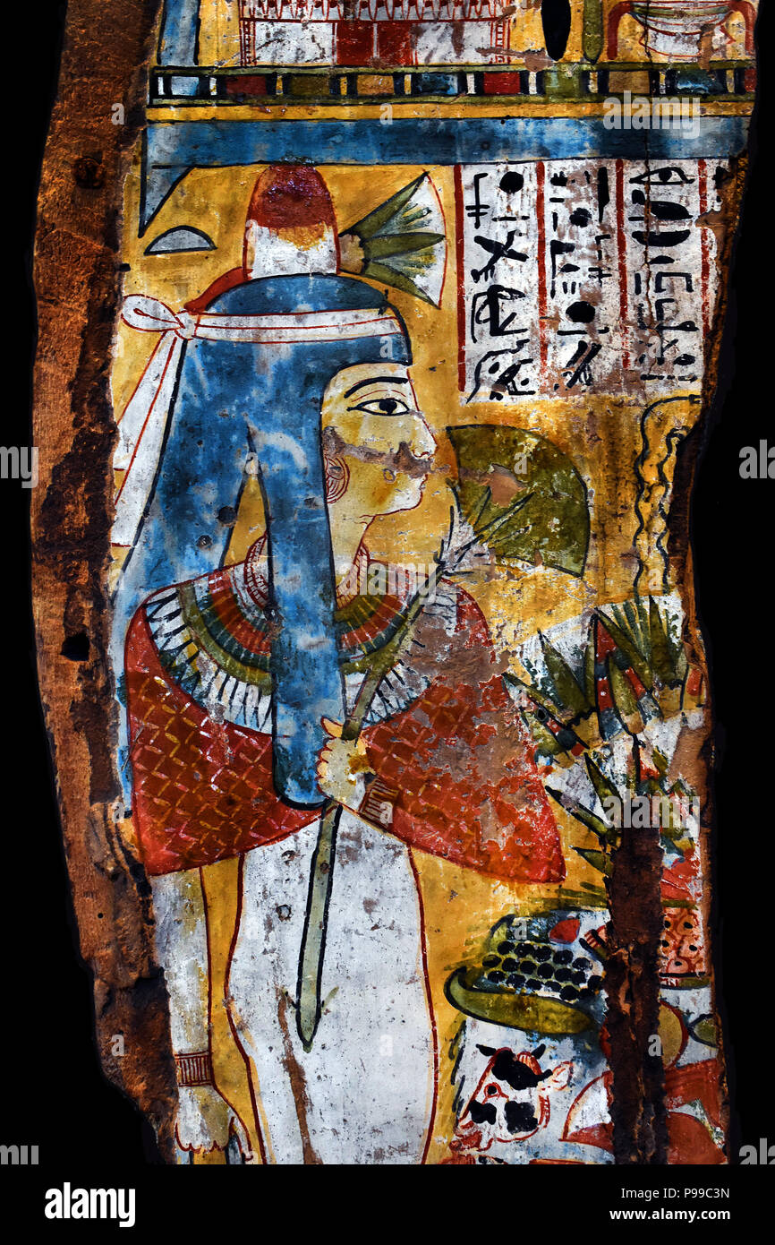 Detalle de una momia Antropoid caso, madera pintada, XXI-XXII dinastía Egipto, Egyptain 1069-730 BC, Foto de stock