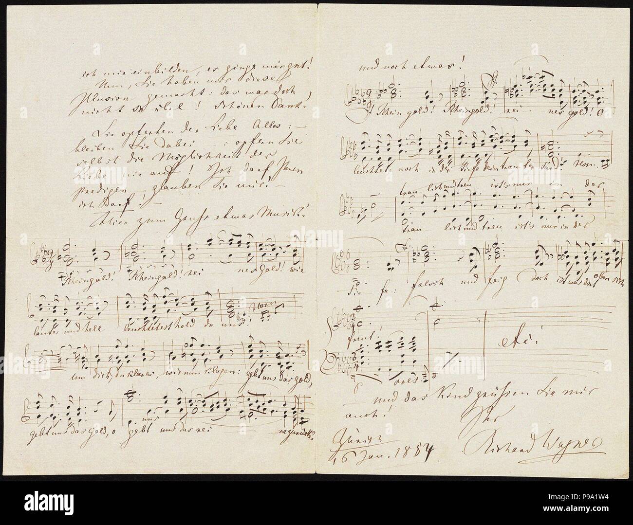 Carta a Carolyne Sayn-Wittgenstein incluyendo las medidas de cierre de Das Rheingold. Museo: María Flagler Cary colección de música. Foto de stock