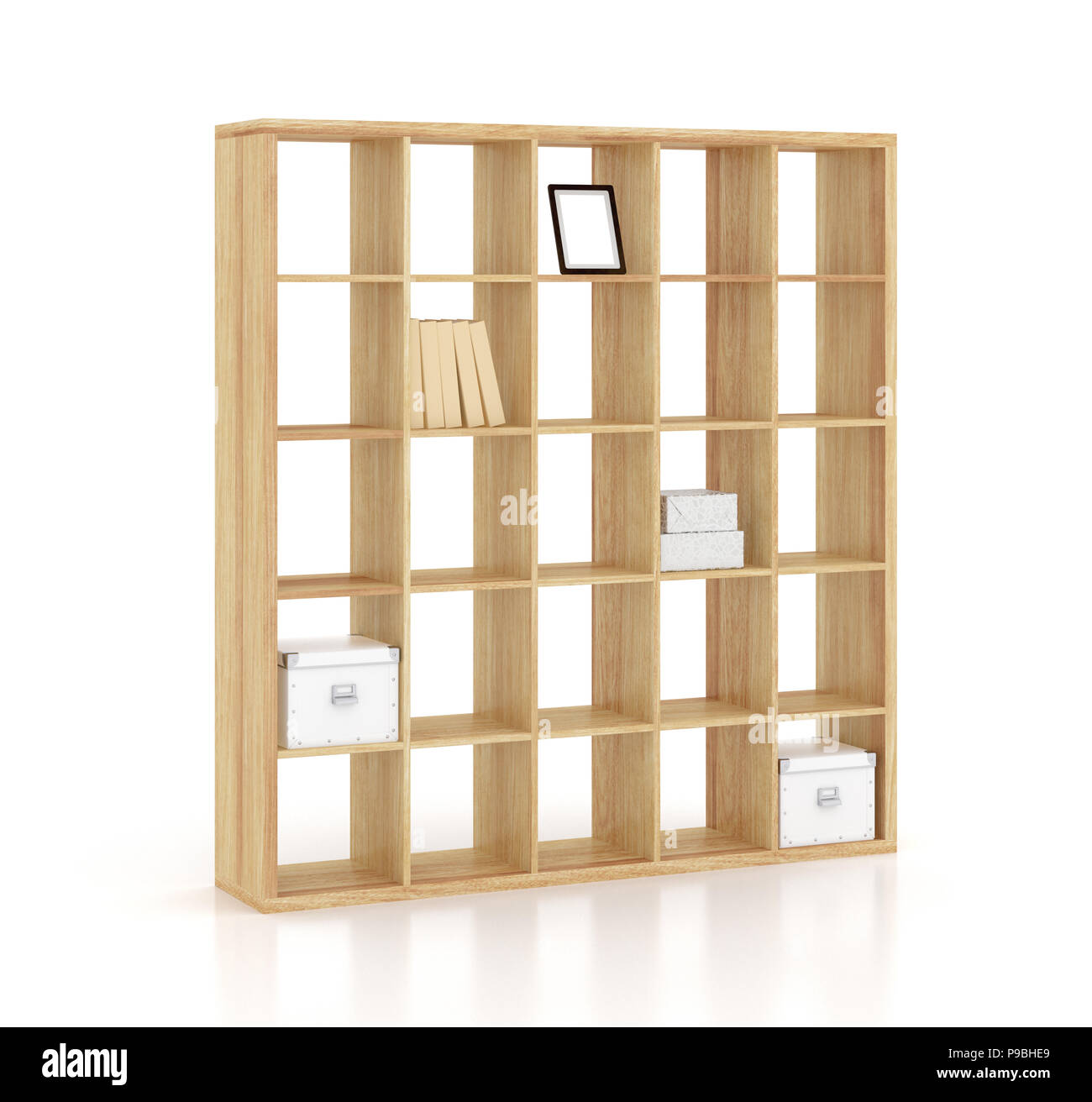 Estante para libros de madera aislado sobre fondo blanco. Incluyen el  trazado de recorte. 3D Render Fotografía de stock - Alamy