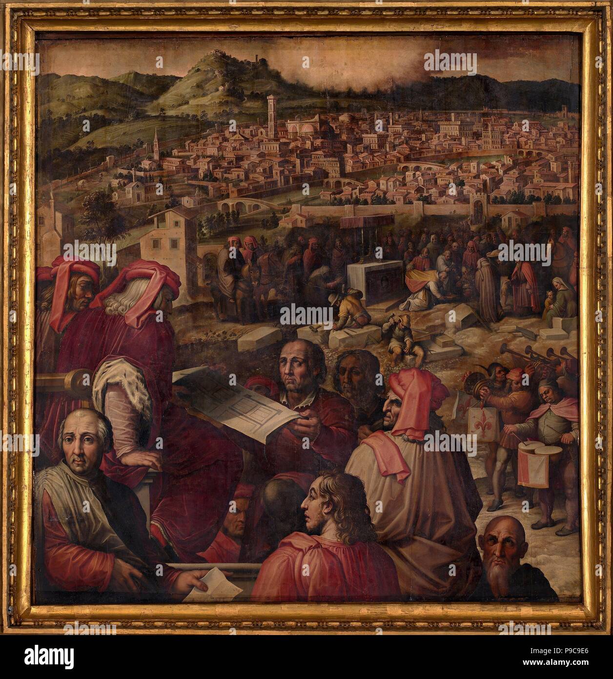 Arnolfo di Cambio muestra el plan de ampliación de Florencia. Museo: el Palazzo Vecchio de Florencia. Foto de stock