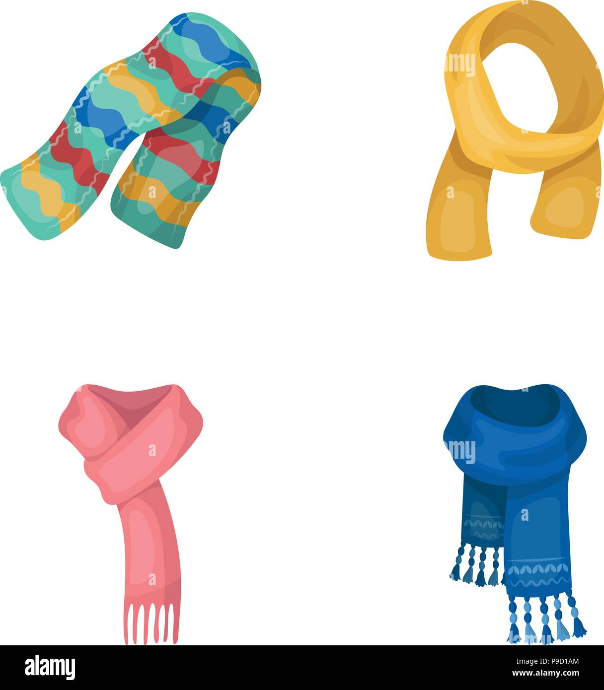 Diversos tipos de bufandas, pañuelos y bufandas. Pañuelos y Bufandas  colección iconos de estilo de dibujos animados símbolo ilustración  vectorial de stock Imagen Vector de stock - Alamy