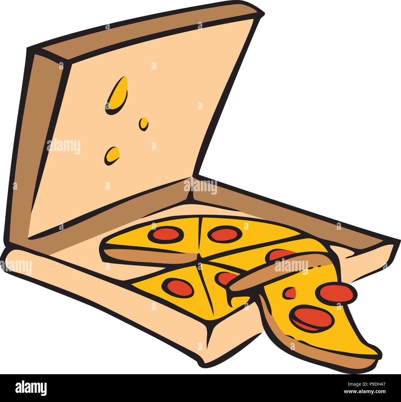 Ilustración vectorial de dibujos animados de una pizza caja Imagen Vector  de stock - Alamy