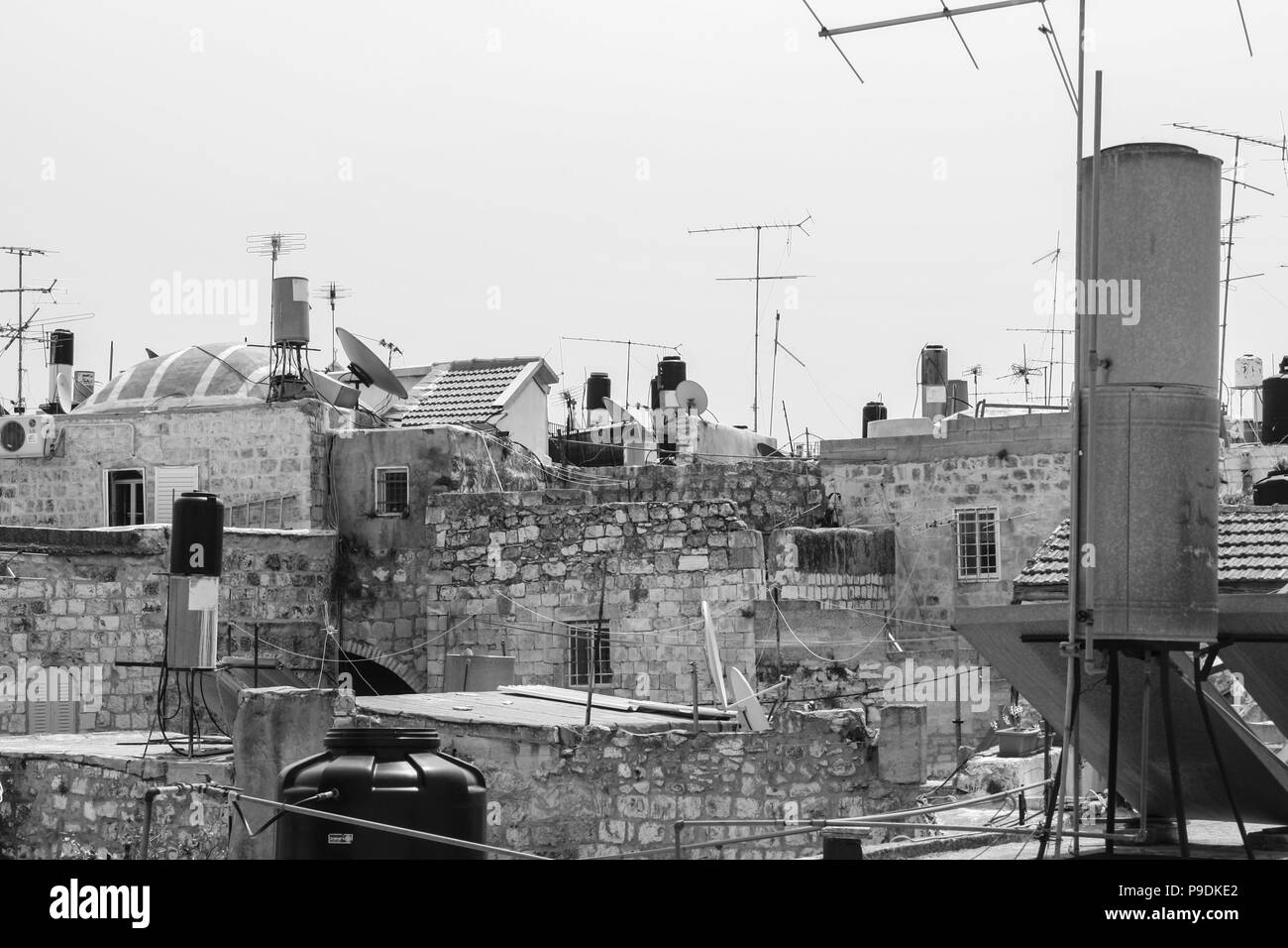 Vista sobre los tejados de Jerusalén Oriental, Palestina, Israel Foto de stock