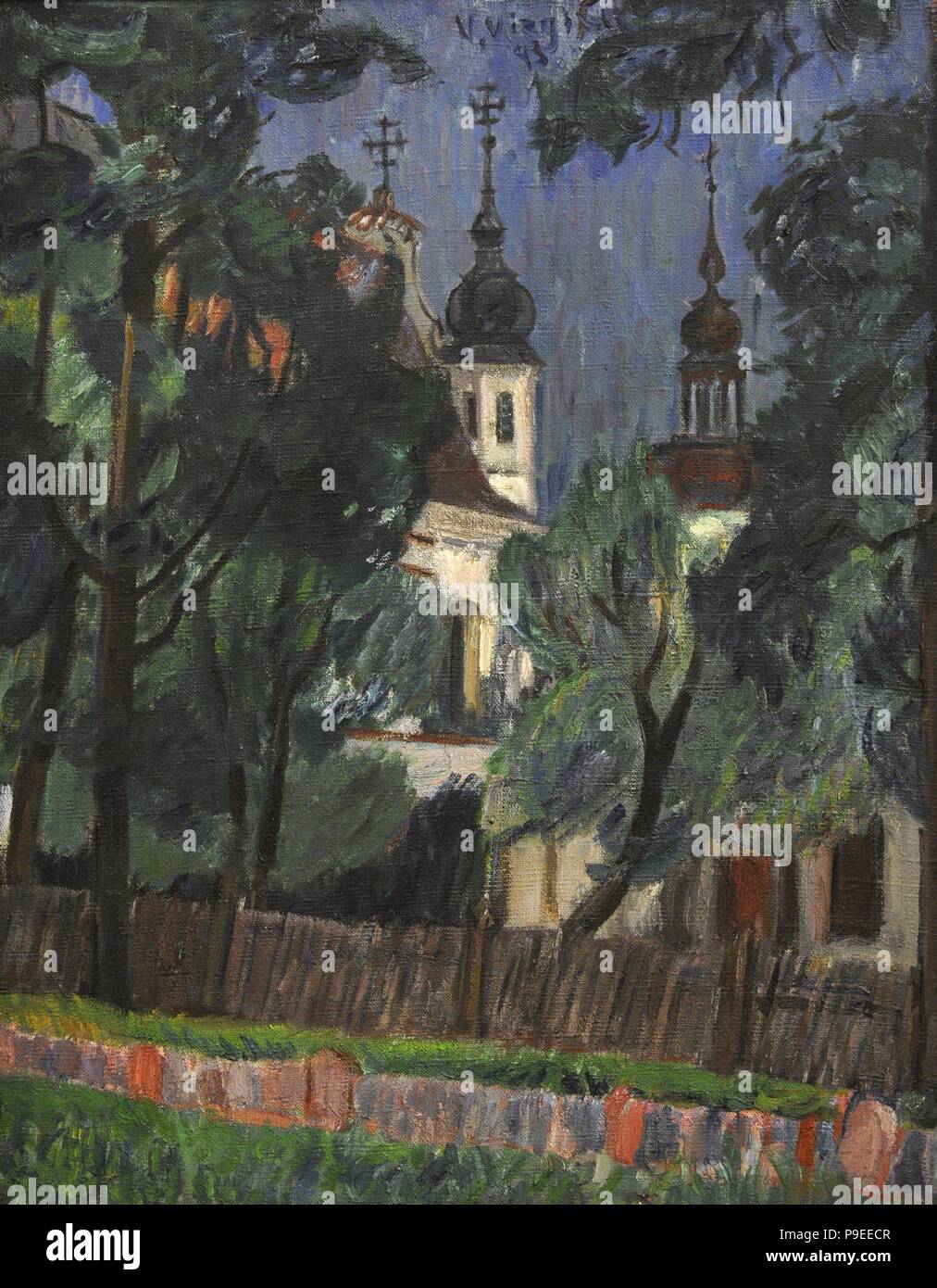 Viktoras Vizgirda (1904-1993). Pintor lituano. Vilnius paisaje con la iglesia de San Miguel, en 1943. Galería Nacional de Arte de Vilnius, Lituania. Foto de stock
