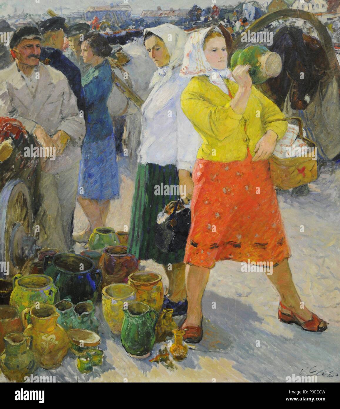 Vincentas Gecas (b.1931). Pintor lituano. En el kolkhoz Marketplace, 1959. Galería Nacional de Arte de Vilnius. Lituania. Foto de stock