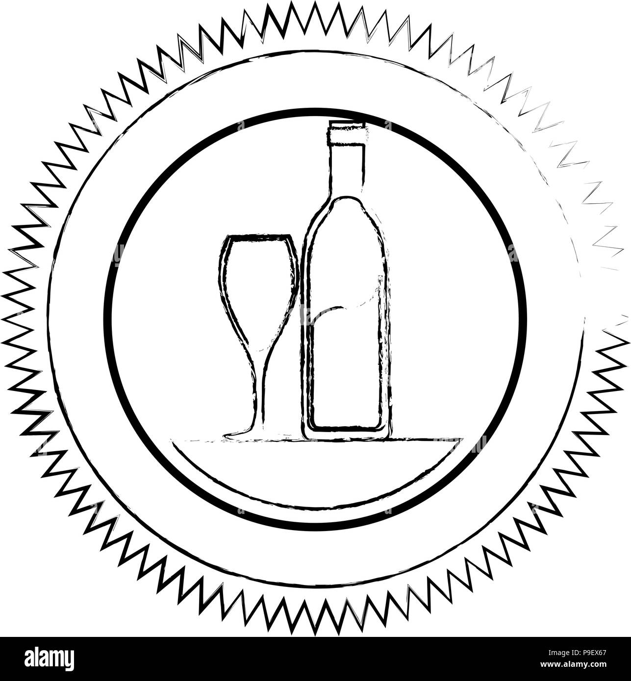 Botella de vino y copa sello sello Imagen Vector de stock - Alamy