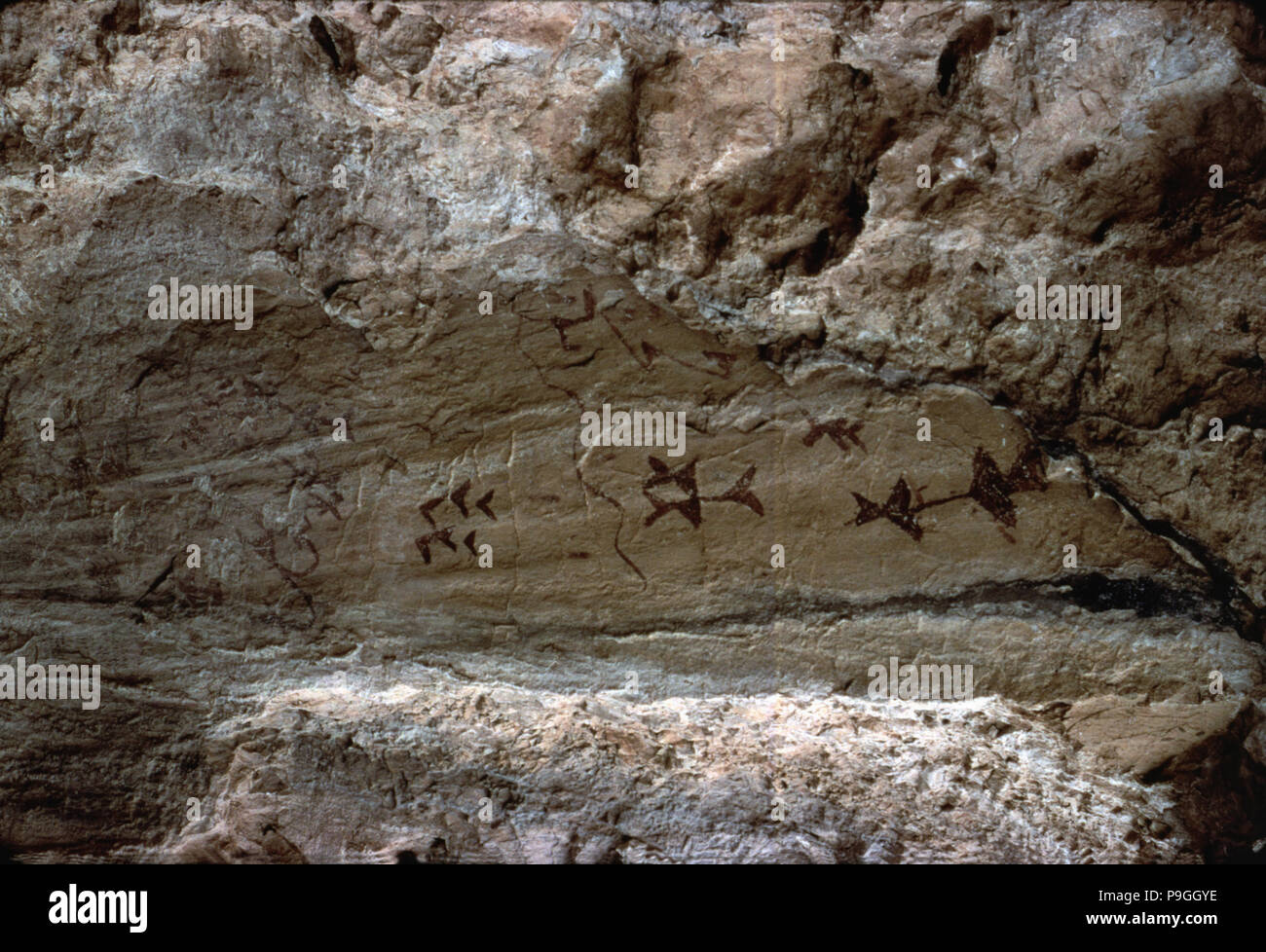 Esquema pinturas rupestres de la cueva de los Letreros (Vélez Blanco, Los Vélez, Almería): conjunto de r... Foto de stock
