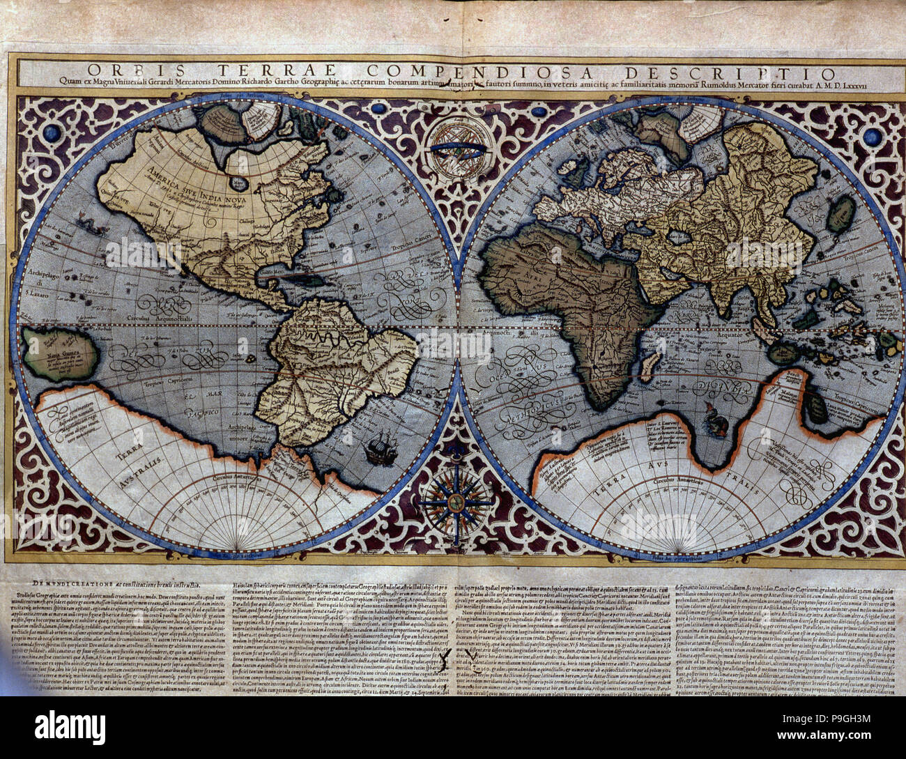 Mapa antigo de gerard mercator 1633 o pólo norte está no centro