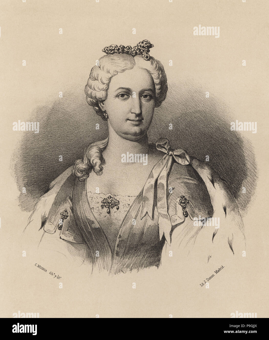 Doña Isabel de Farnesio (1692-1766), segunda esposa de Felipe V, la Reina de España desde 1714-1746, engra... Foto de stock