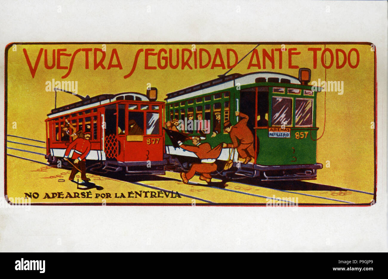 La publicidad postal publicado por la Compañía de tranvías de Barcelona durante el 1929 Internati... Foto de stock