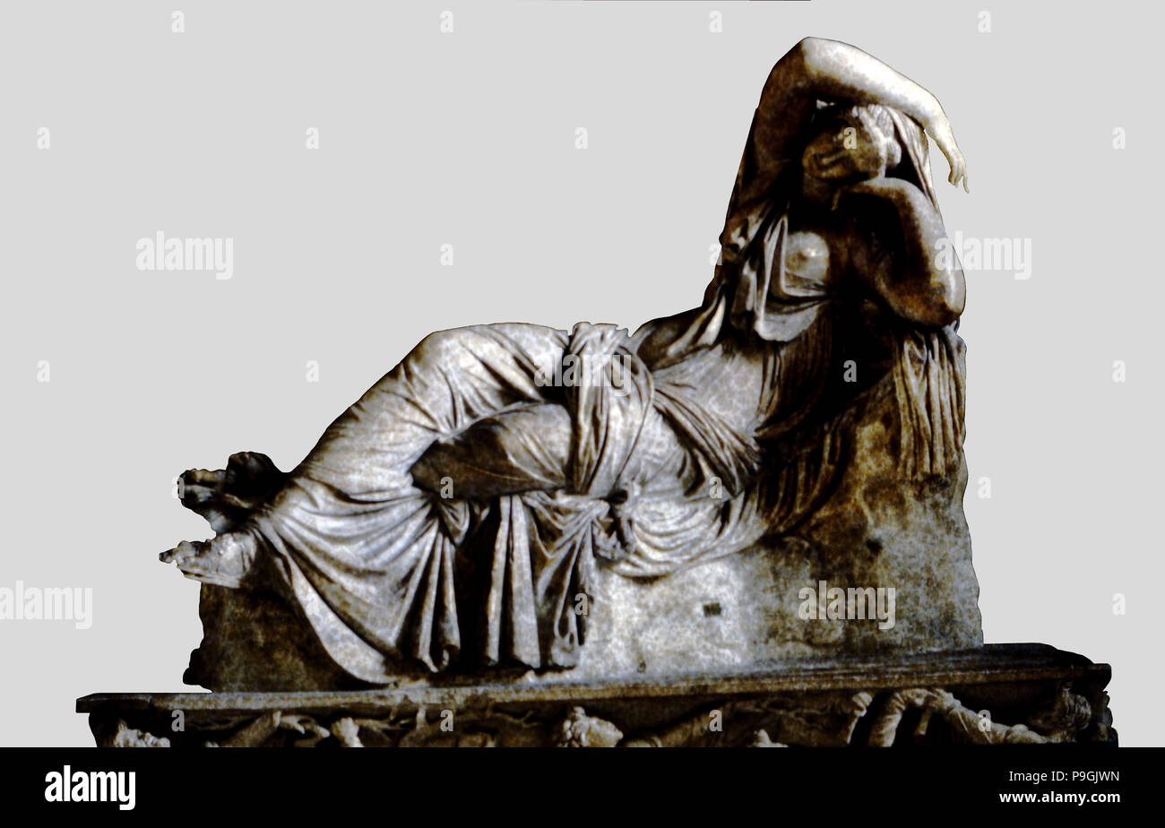 Dormir Ariadne', hija de Minos y Pasiphae, escultura griega copia de un original helenístico. Foto de stock