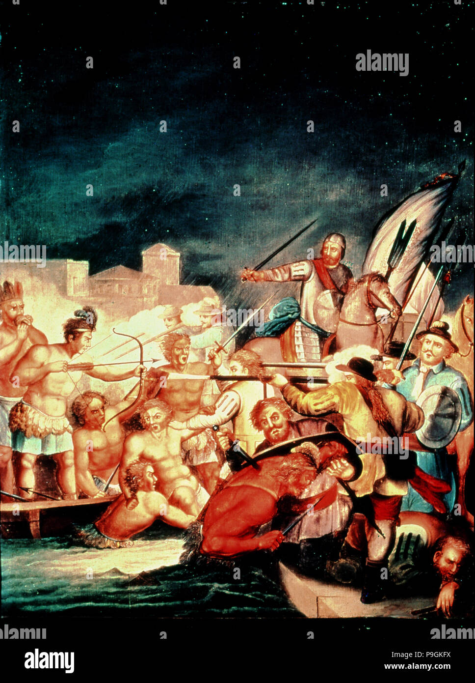 La conquista de México, las luchas entre indios y españoles Fotografía