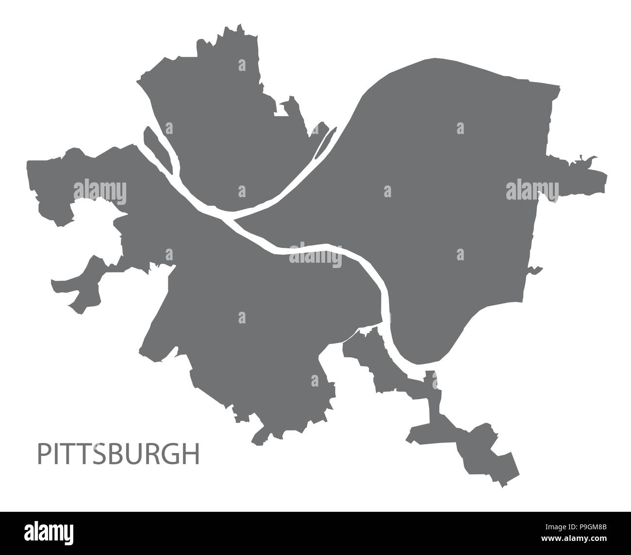 Mapa de la ciudad de Pittsburgh Pennsylvania ilustración gris forma de